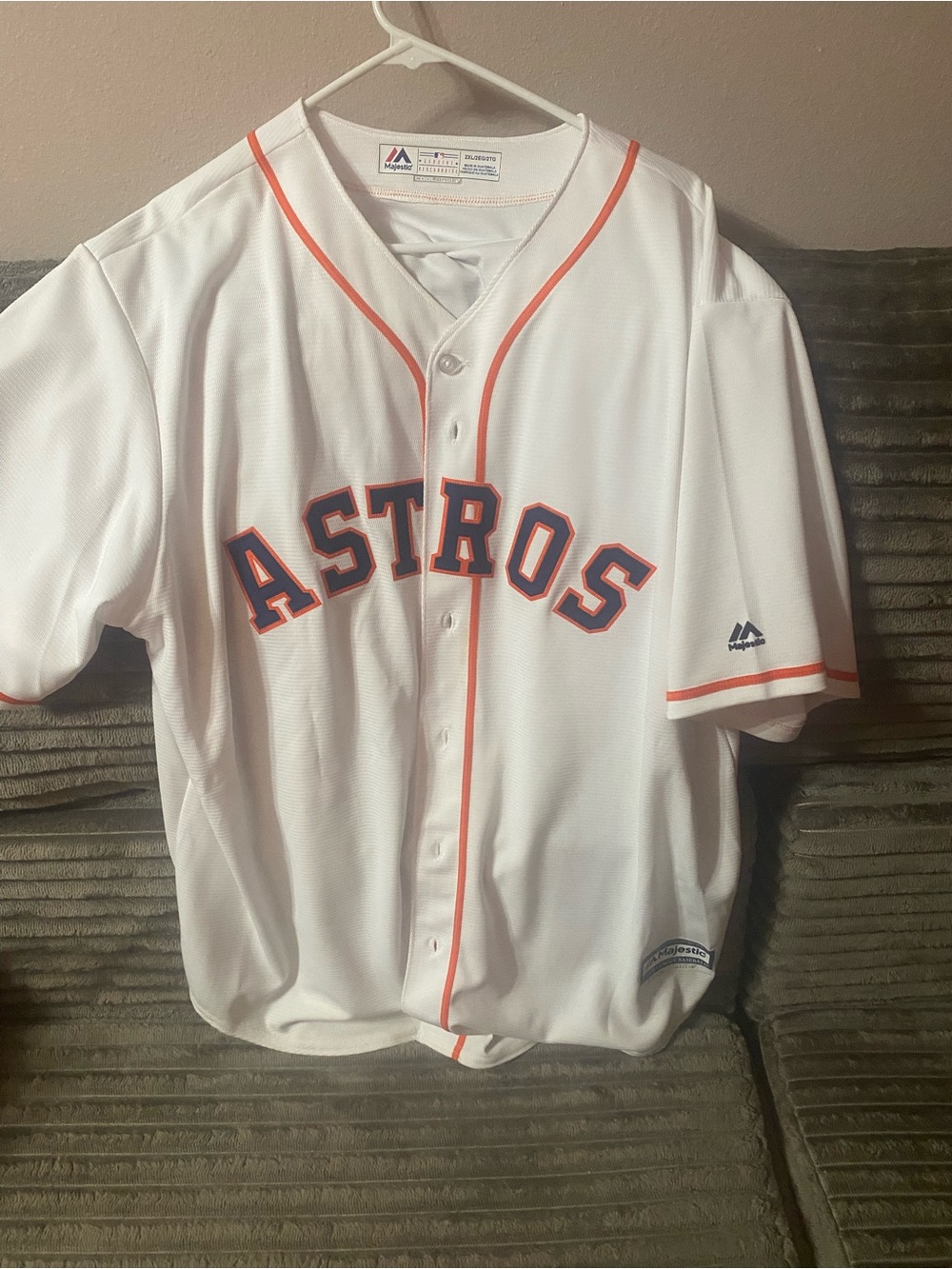 Majestic White Athletic Jersey with Orange Stitching
